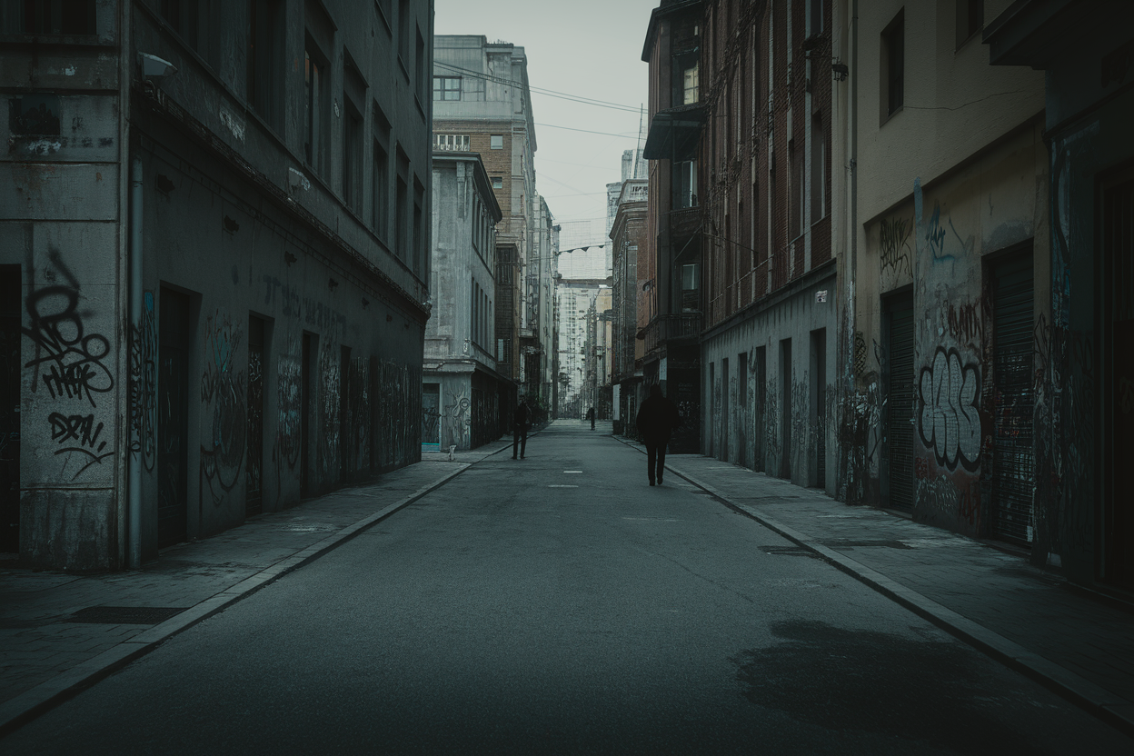 rue-deserte-batiments-anciens-graffiti-silhouettes