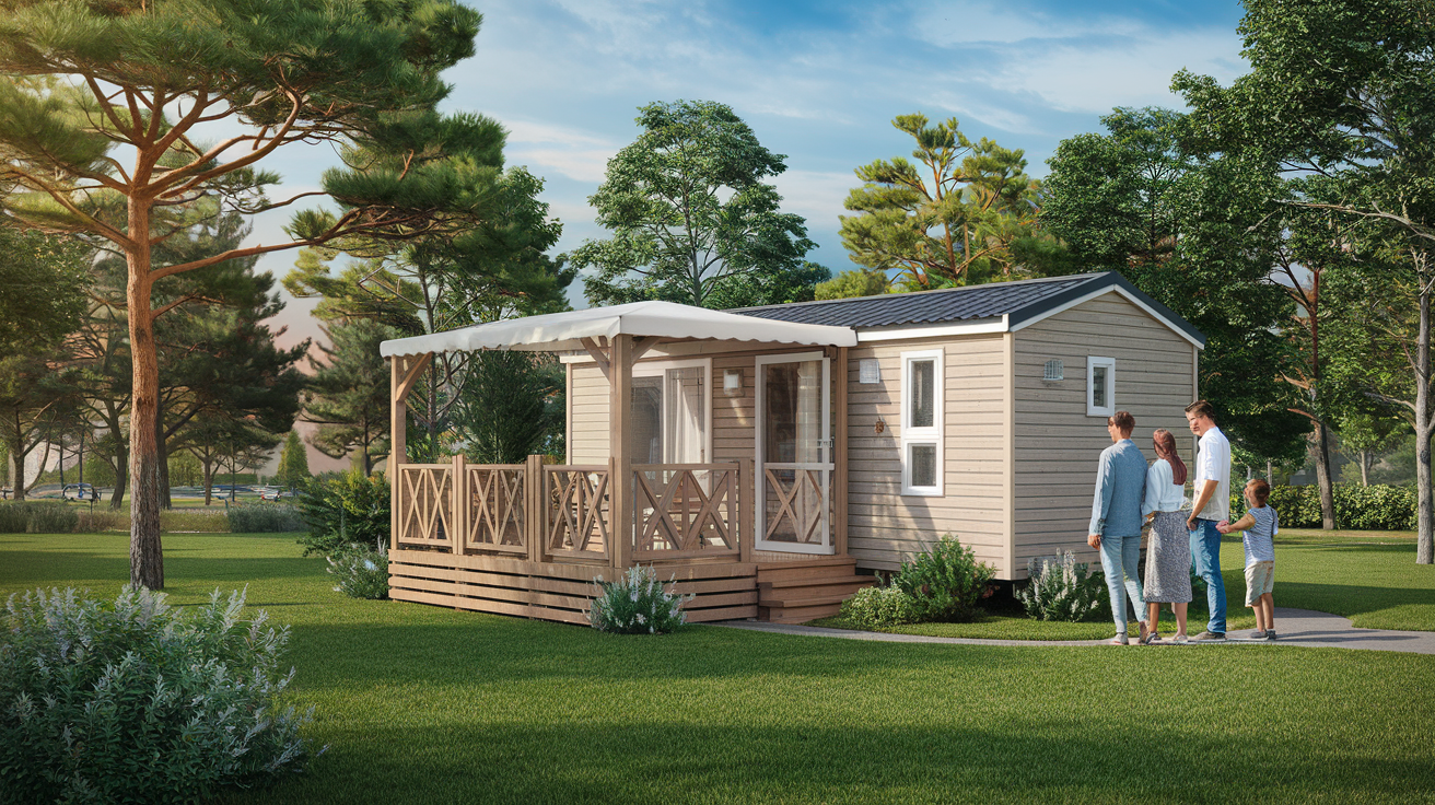 mobil-home-famille-nature-arbres-ciel