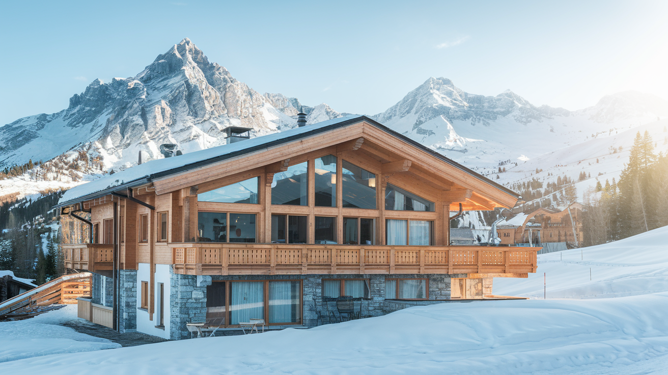 chalet-luxe-bois-alpes-enneigees