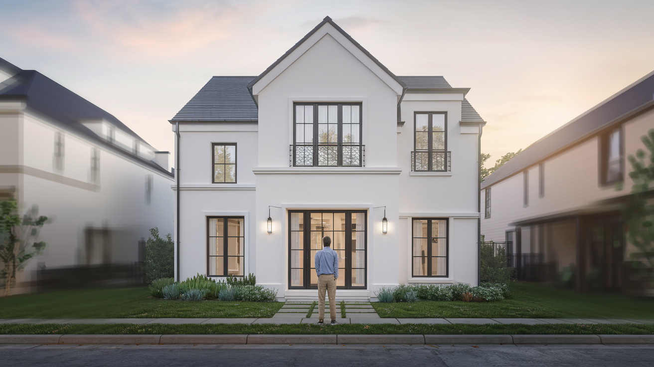 maison-moderne-personne-trottoir-crepuscule