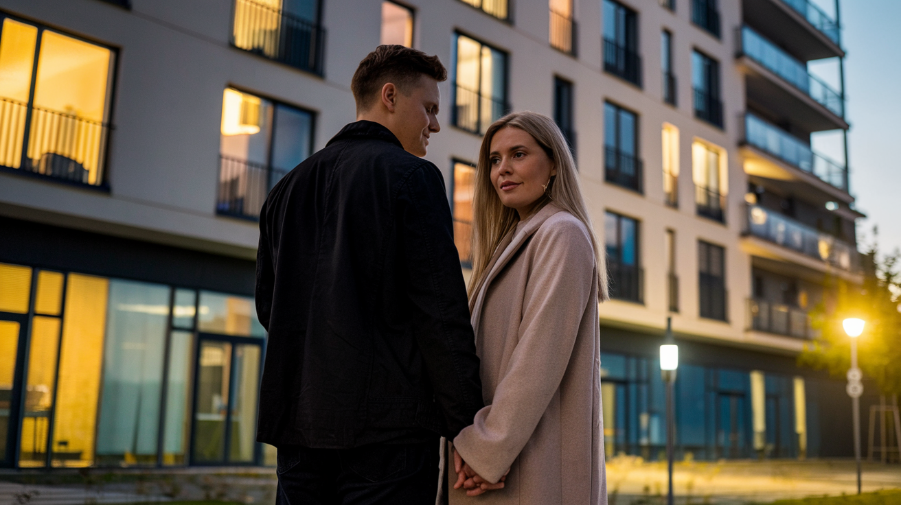 couple-main-immeuble-moderne-crepuscule