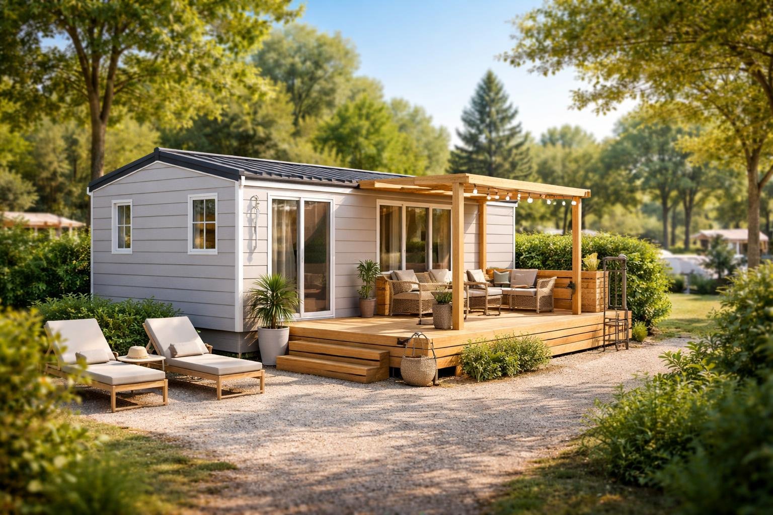 mobil-home-moderne-arbres-ciel-bleu