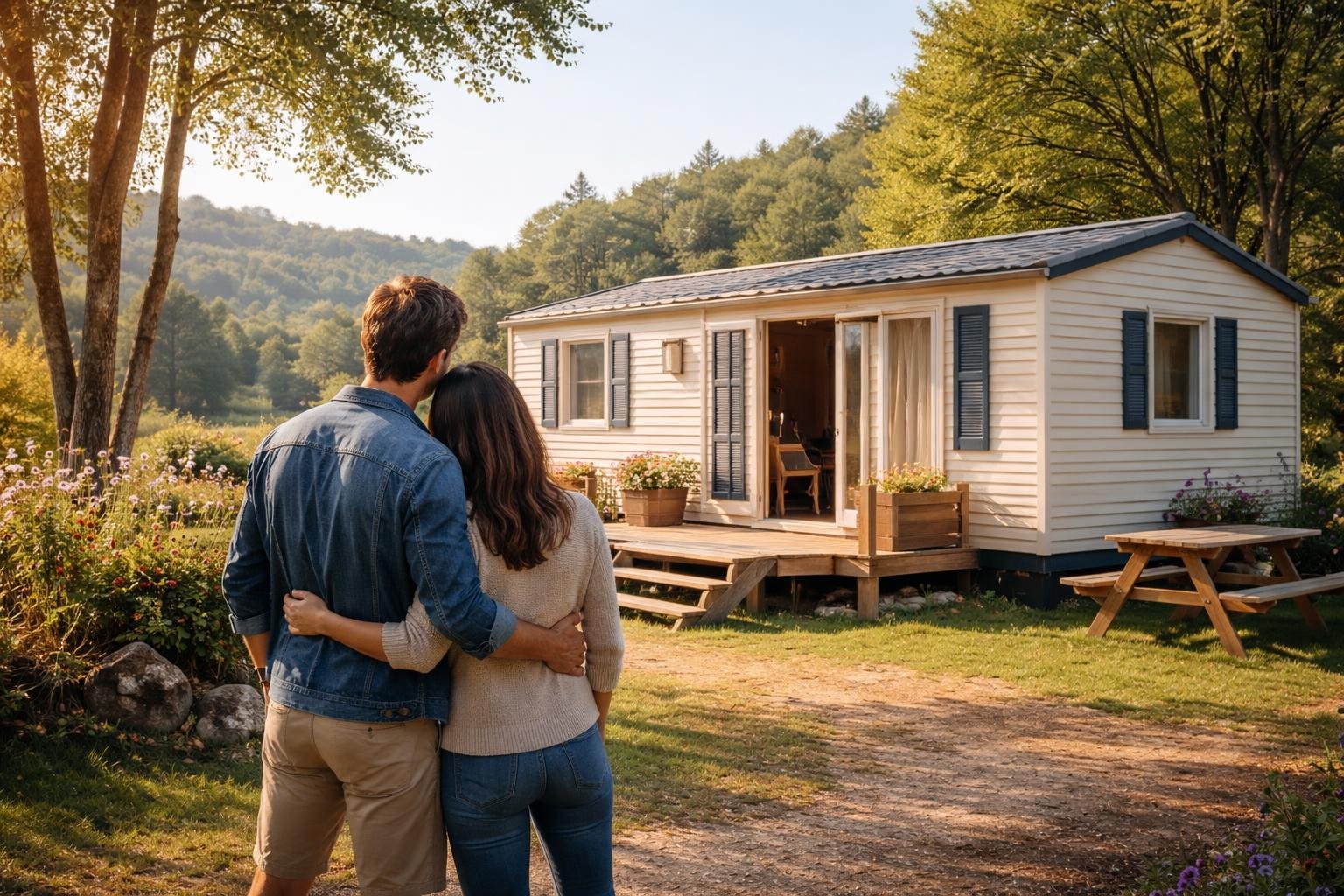 couple-mobil-home-nature-arbres