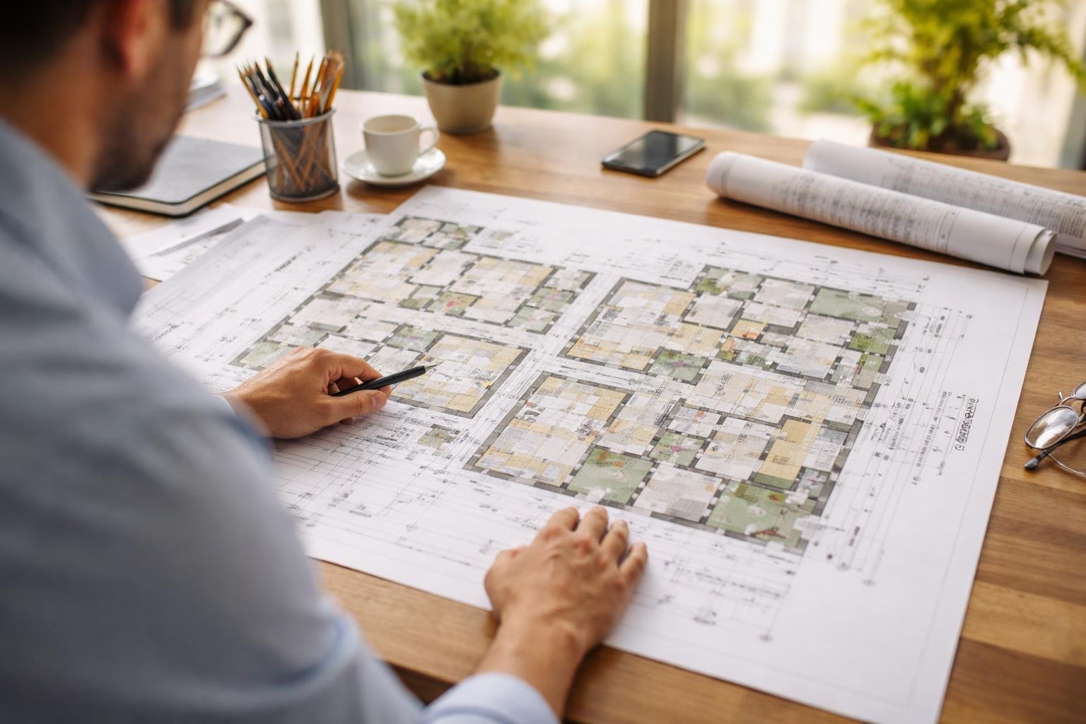 plans-architecturaux-table-bois-lumiere