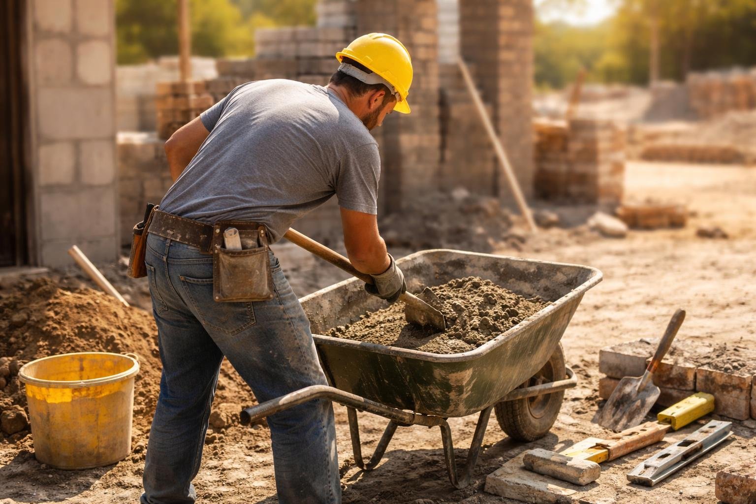 macon-dos-brouette-chantier-outils